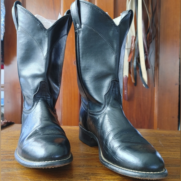 Laredo Roper Classic Black Leather Cowboy Boots 7M (US) (233)